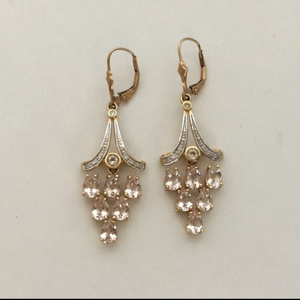 14k MORGANITE CHANDELIER EARRINGS - Picture 2 of 6